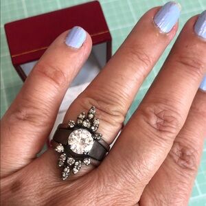 Exquisite Vintage 2 piece Sterling Silver and Sparkling CZ Women's Ring.